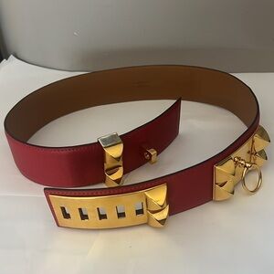 Hermes Sz 75 Red Calfskin COLLIER DE CHIEN Belt GM